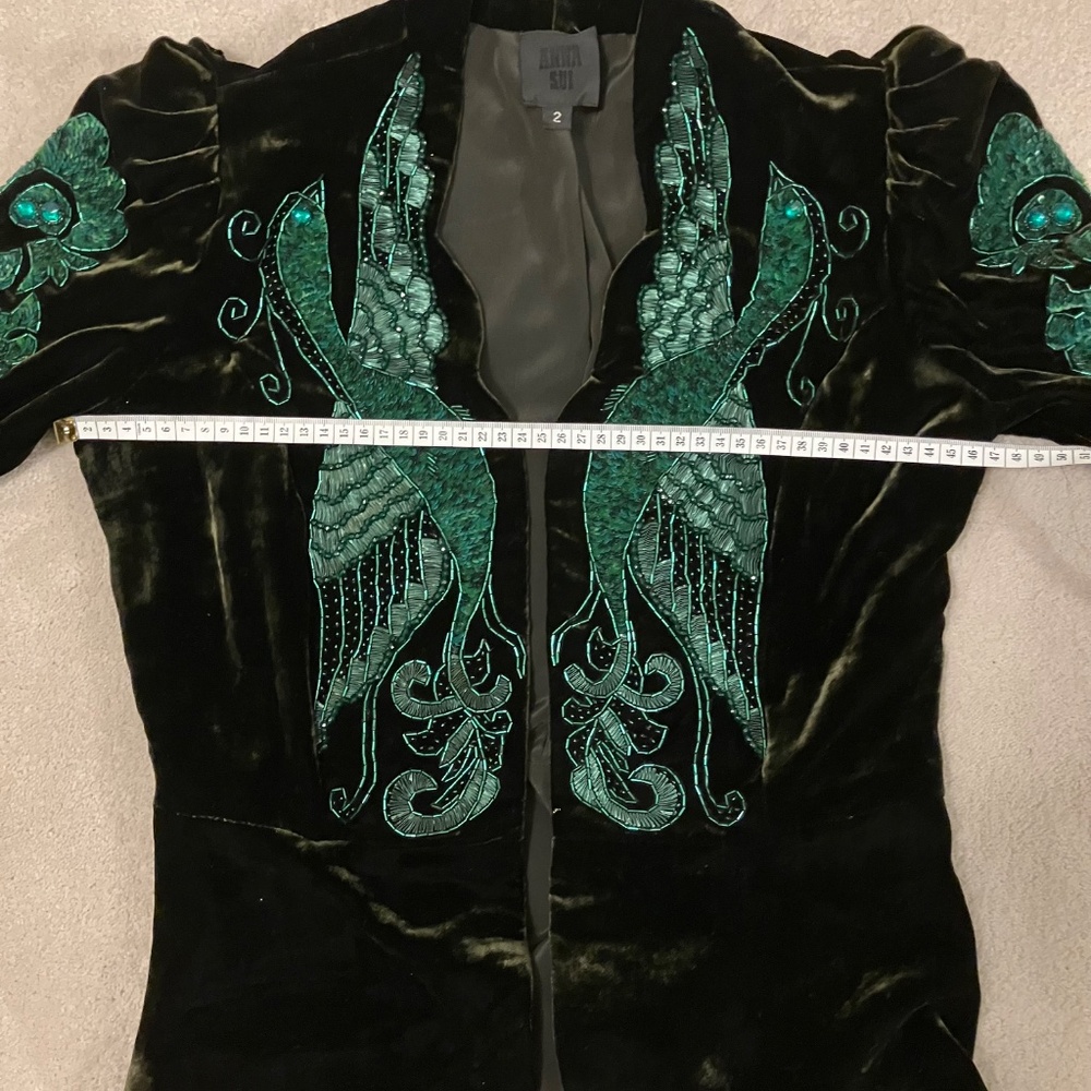 Anna Sui Elegant deep green beaded phoenix velvet jacket - Picture 8 of 8
